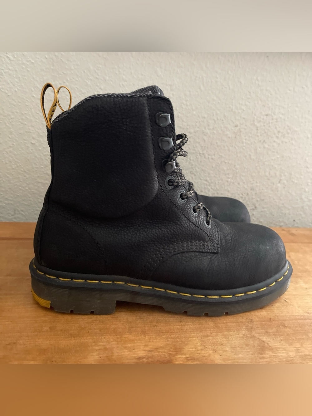 Dr Doc Martens Industrial Steel Toe Mens Brown Leather Work BOOTS AW140 Sz 6M 7W